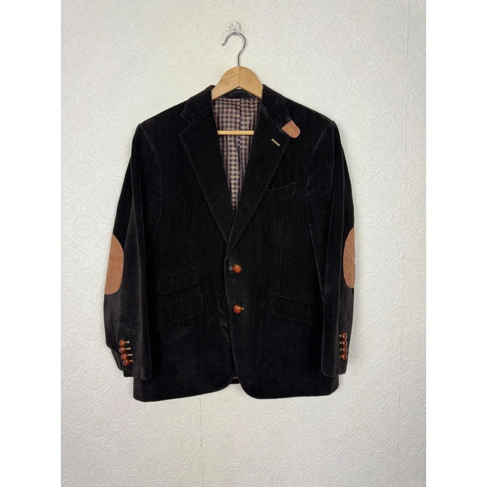 Custom Made Chocolate Brown Wool Sport Coat Suit Jacket Elbow Patches 42 Short